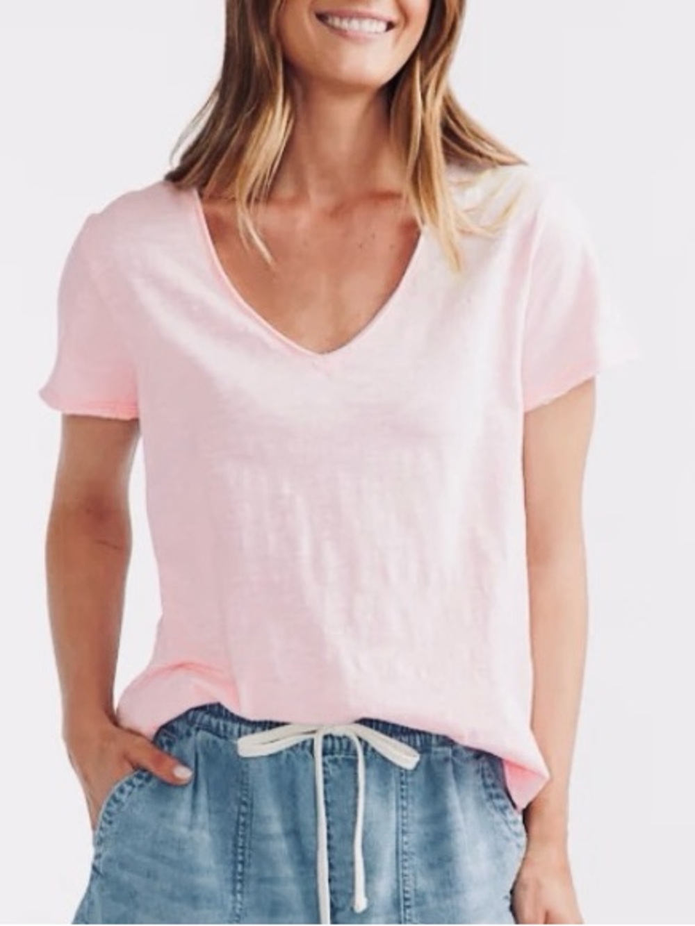 Soft Light Pink V-Neck Women’s Tee
